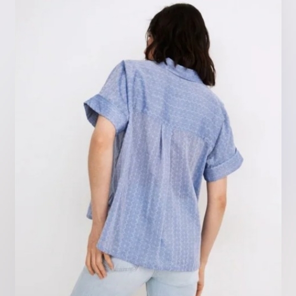 Madewell Blue Boxy Short Sleeve 'Daily Shirt in Textural Stripe' - Size XS - Picture 2 of 8